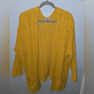 Womens Yellow Knit Cardigan Open Front Lane Tree Size Large Long Sleeve